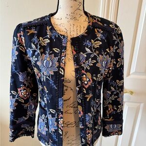LOFT Blue and Orange Blazer Elegant Floral Design
